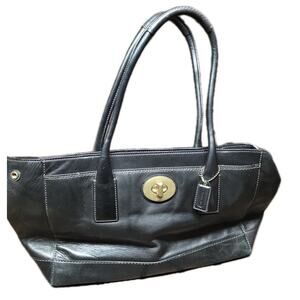 Coach Tote Bag Turn Lock Shoulder Bag Black Leather 2WAY 11554